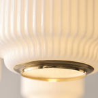Endon Evora 5 Light Pendant Light in Brushed Aged Brass with Opal Ribbed Glass