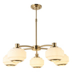 Endon Evora 5 Light Pendant Light in Brushed Aged Brass with Opal Ribbed Glass