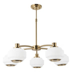 Endon Evora 5 Light Pendant Light in Brushed Aged Brass with Opal Ribbed Glass