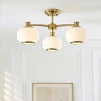 Endon Evora 3 Light Semi Flush Ceiling Light in Brushed Aged Brass with Opal Ribbed Glass