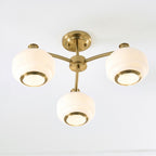 Endon Evora 3 Light Semi Flush Ceiling Light in Brushed Aged Brass with Opal Ribbed Glass