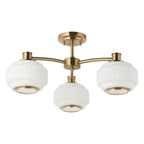 Endon Evora 3 Light Semi Flush Ceiling Light in Brushed Aged Brass with Opal Ribbed Glass