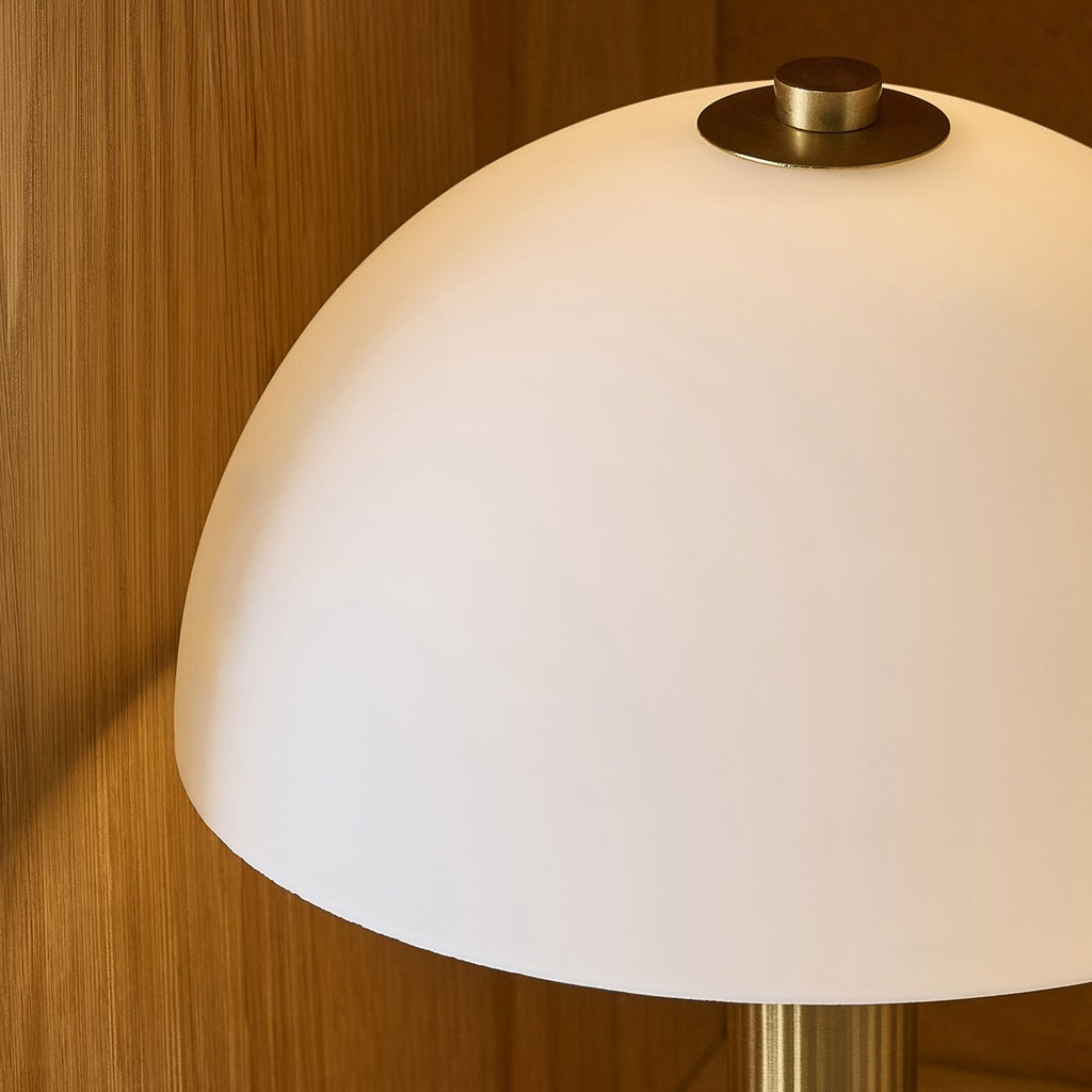 Endon Bridport Rechargeable Table Lamp in Warm Brass with Matt Opal Glass