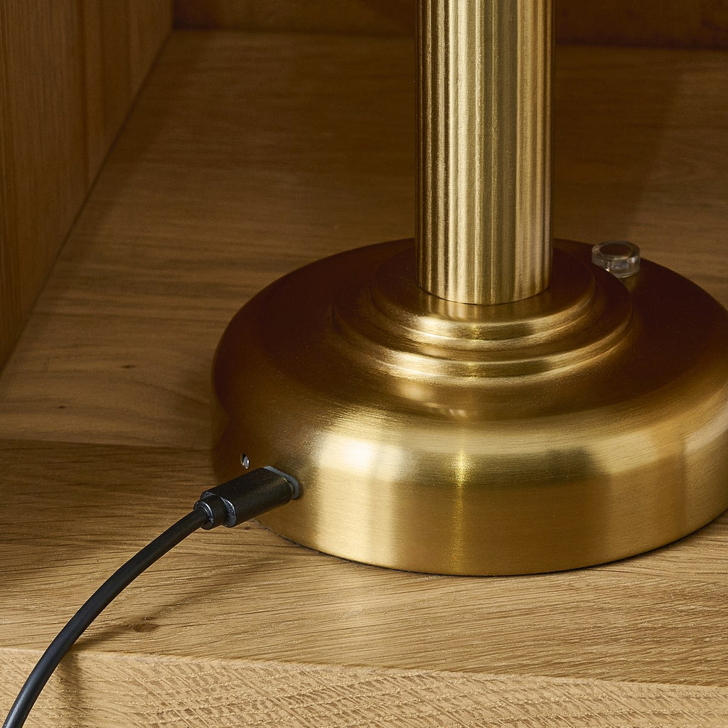 Endon Bridport Rechargeable Table Lamp in Warm Brass with Matt Opal Glass