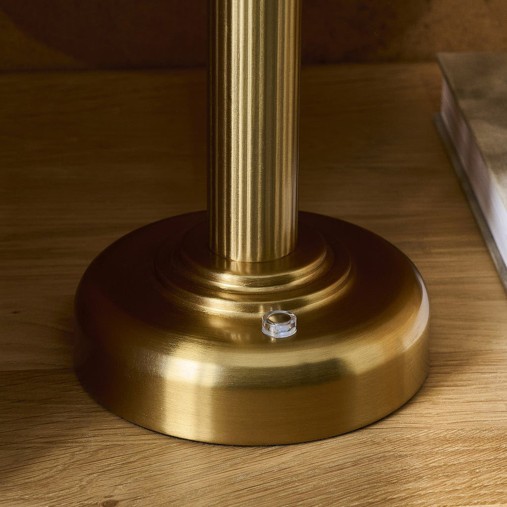 Endon Bridport Rechargeable Table Lamp in Warm Brass with Matt Opal Glass