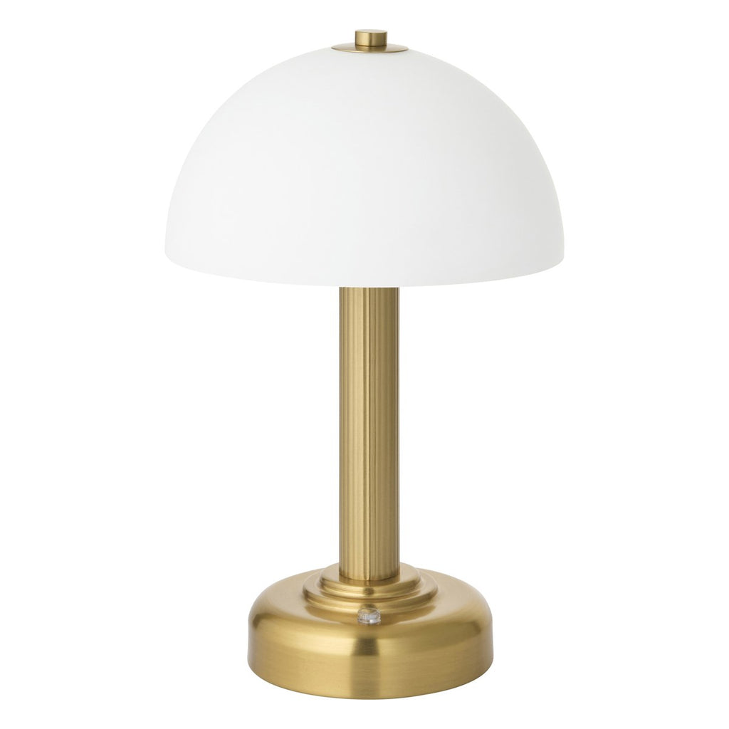Endon Bridport Rechargeable Table Lamp in Warm Brass with Matt Opal Glass