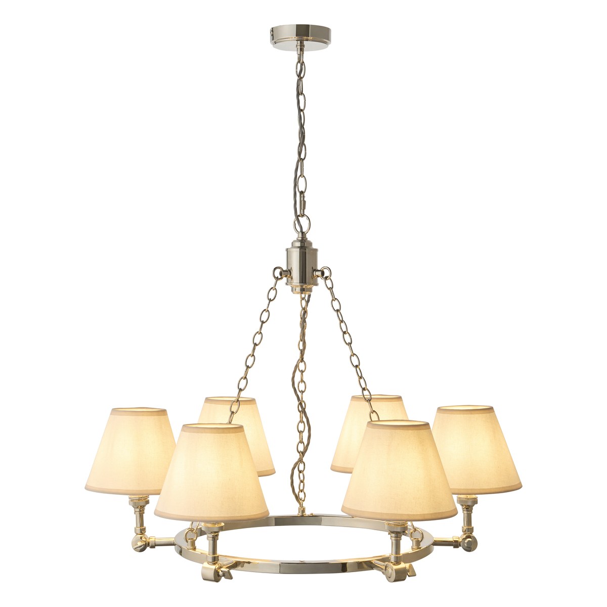 Endon Arabella 6 Light Pendant Light in Bright Nickel with Ivy Vintage White Shades