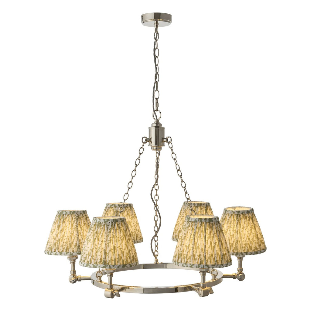 Endon Arabella 6 Light Pendant Light in Bright Nickel with Leaf Herb Garden Green Shades
