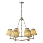 Endon Arabella 6 Light Pendant Light in Bright Nickel with Leaf Herb Garden Green Shades