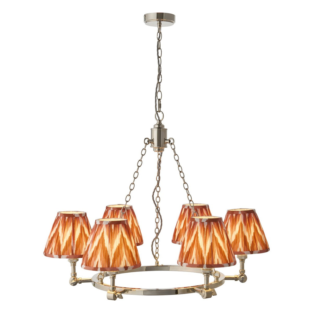 Endon Arabella 6 Light Pendant Light in Bright Nickel with Zigzag Apricot Orange Shades