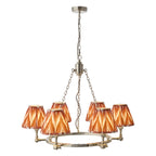 Endon Arabella 6 Light Pendant Light in Bright Nickel with Zigzag Apricot Orange Shades