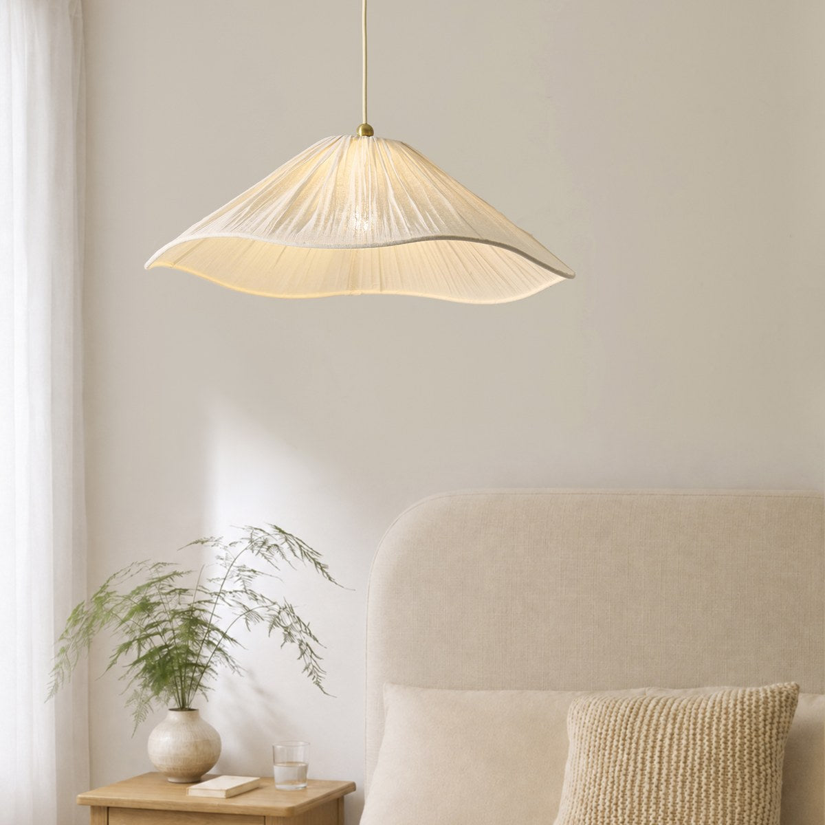 Endon Isabella Grand Pendant Light in Brushed Aged Brass with Vintage White Scalloped Shade