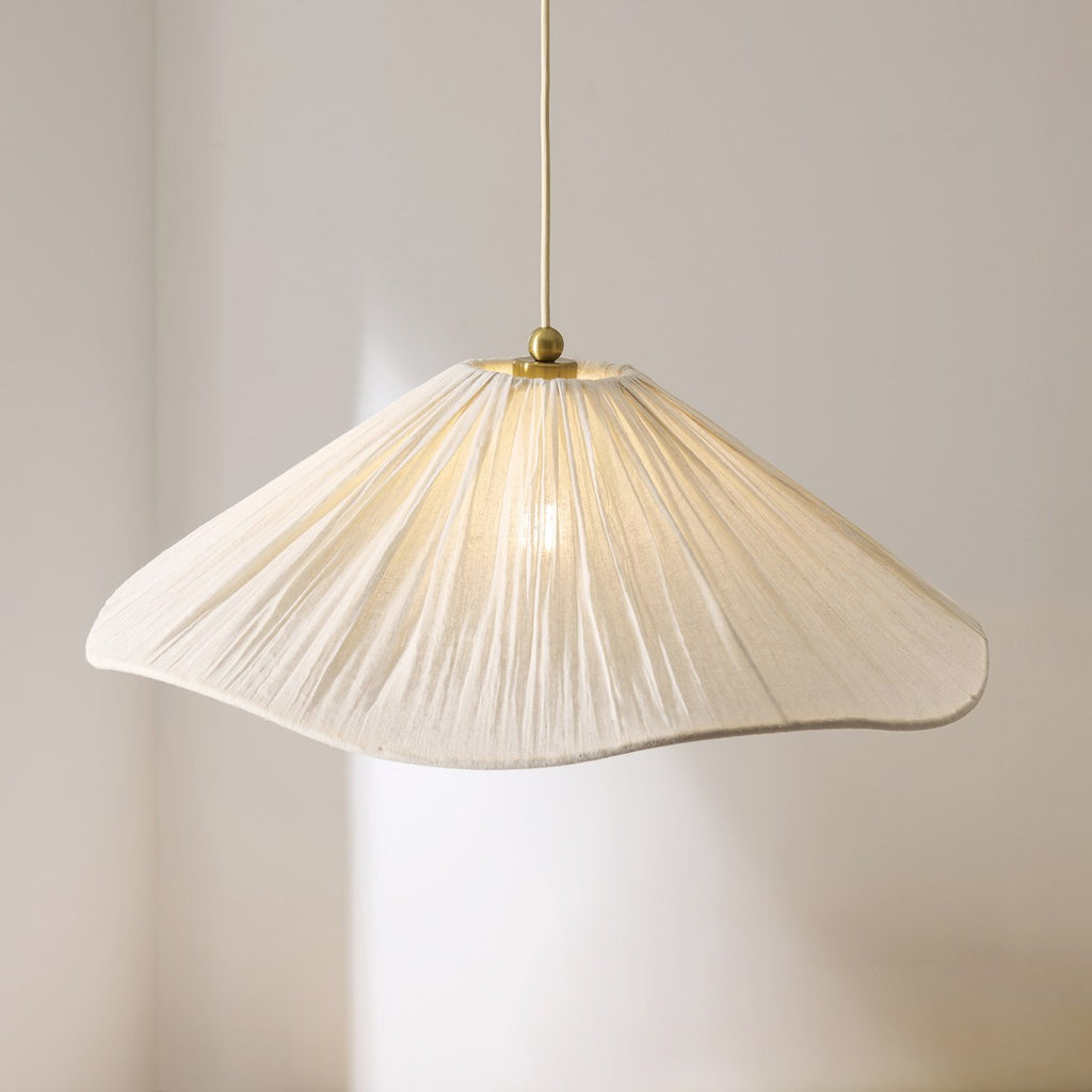 Endon Isabella Grand Pendant Light in Brushed Aged Brass with Vintage White Scalloped Shade