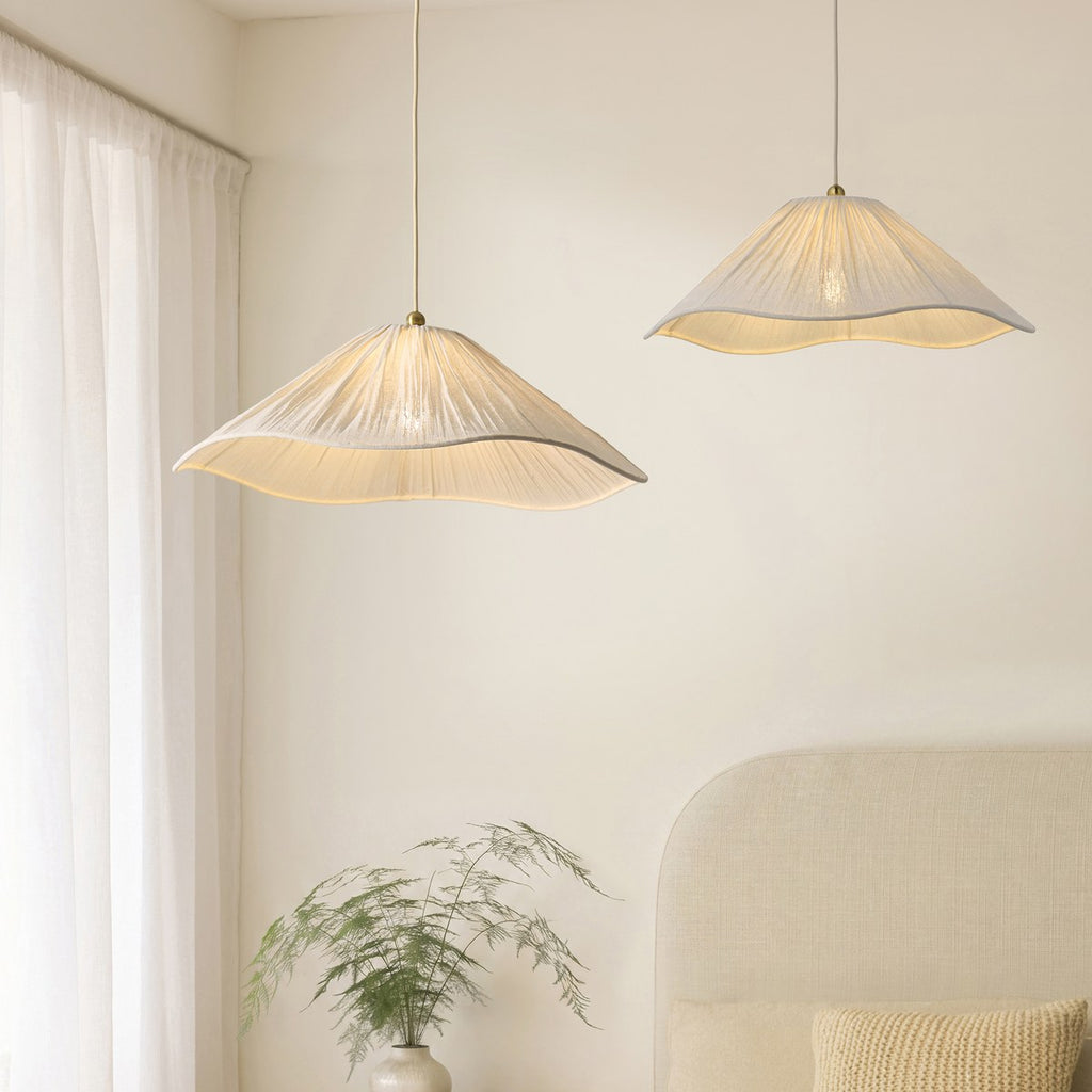 Endon Isabella Grand Pendant Light in Brushed Aged Brass with Vintage White Scalloped Shade