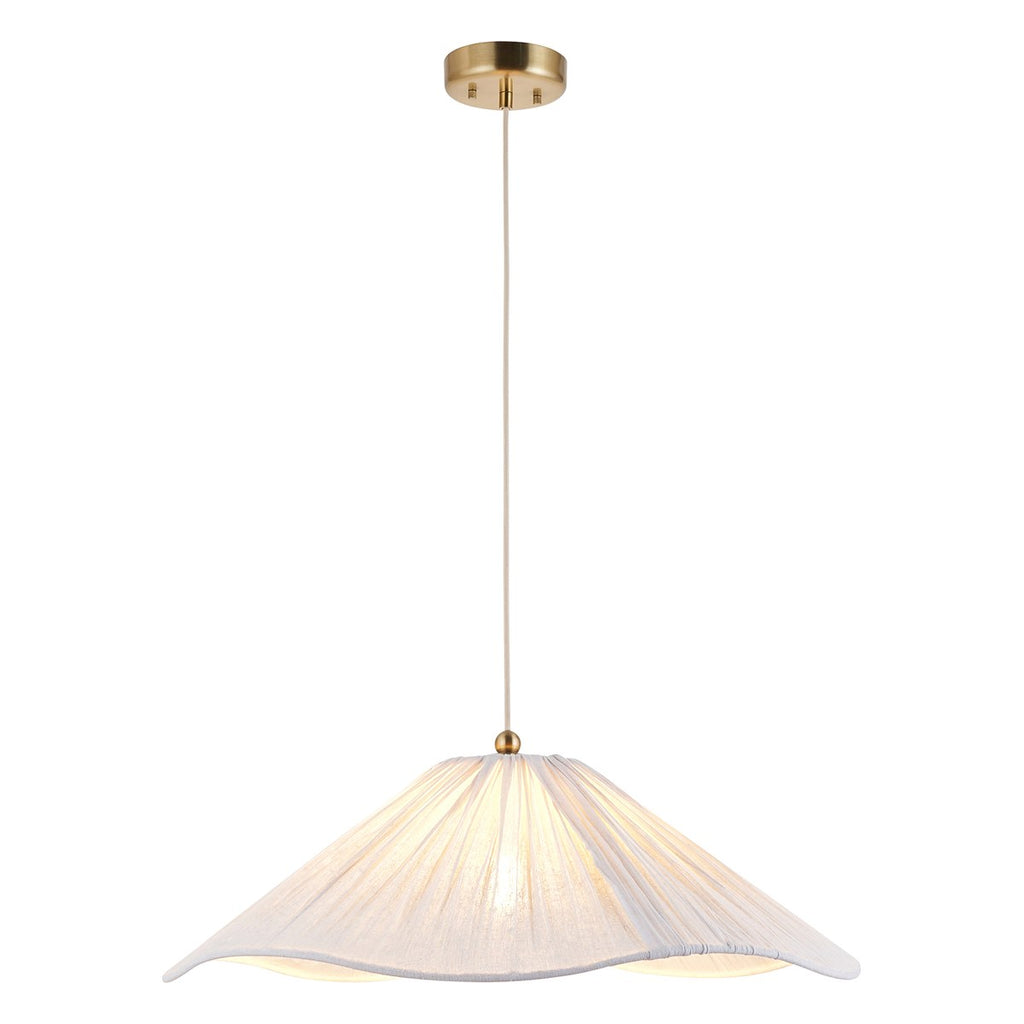 Endon Isabella Grand Pendant Light in Brushed Aged Brass with Vintage White Scalloped Shade