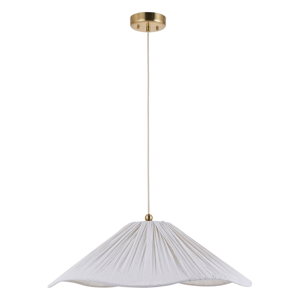 Endon Isabella Grand Pendant Light in Brushed Aged Brass with Vintage White Scalloped Shade
