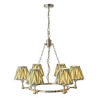 Endon Arabella 6 Light Pendant Light in Bright Nickel with Zigzag Cotswold Green Shades