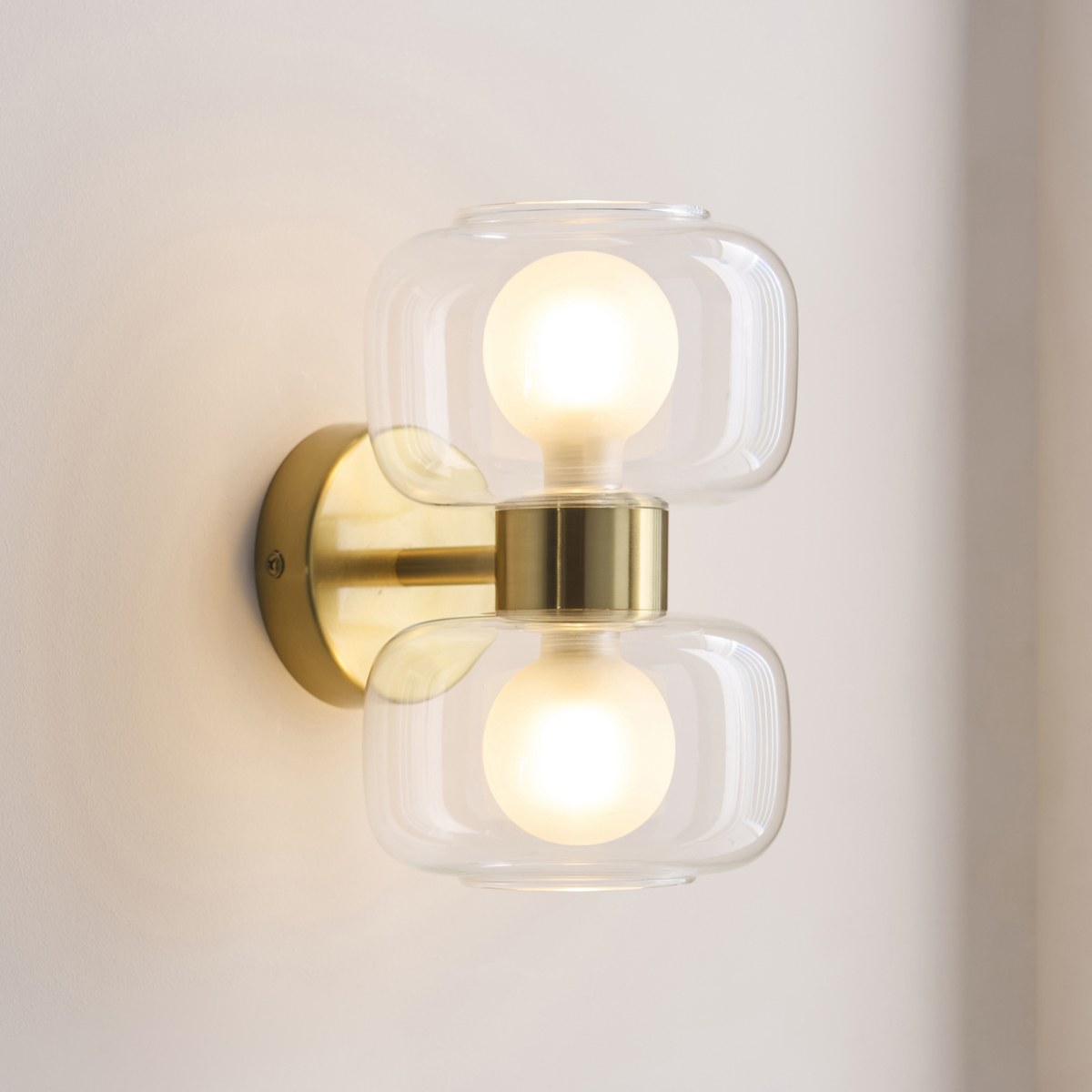 Endon Rossano 2 Light Wall Light in Warm Brass with Clear & Frosted Glass