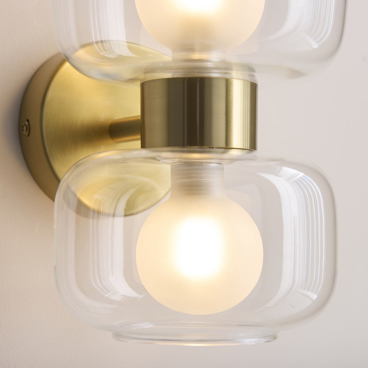 Endon Rossano 2 Light Wall Light in Warm Brass with Clear & Frosted Glass