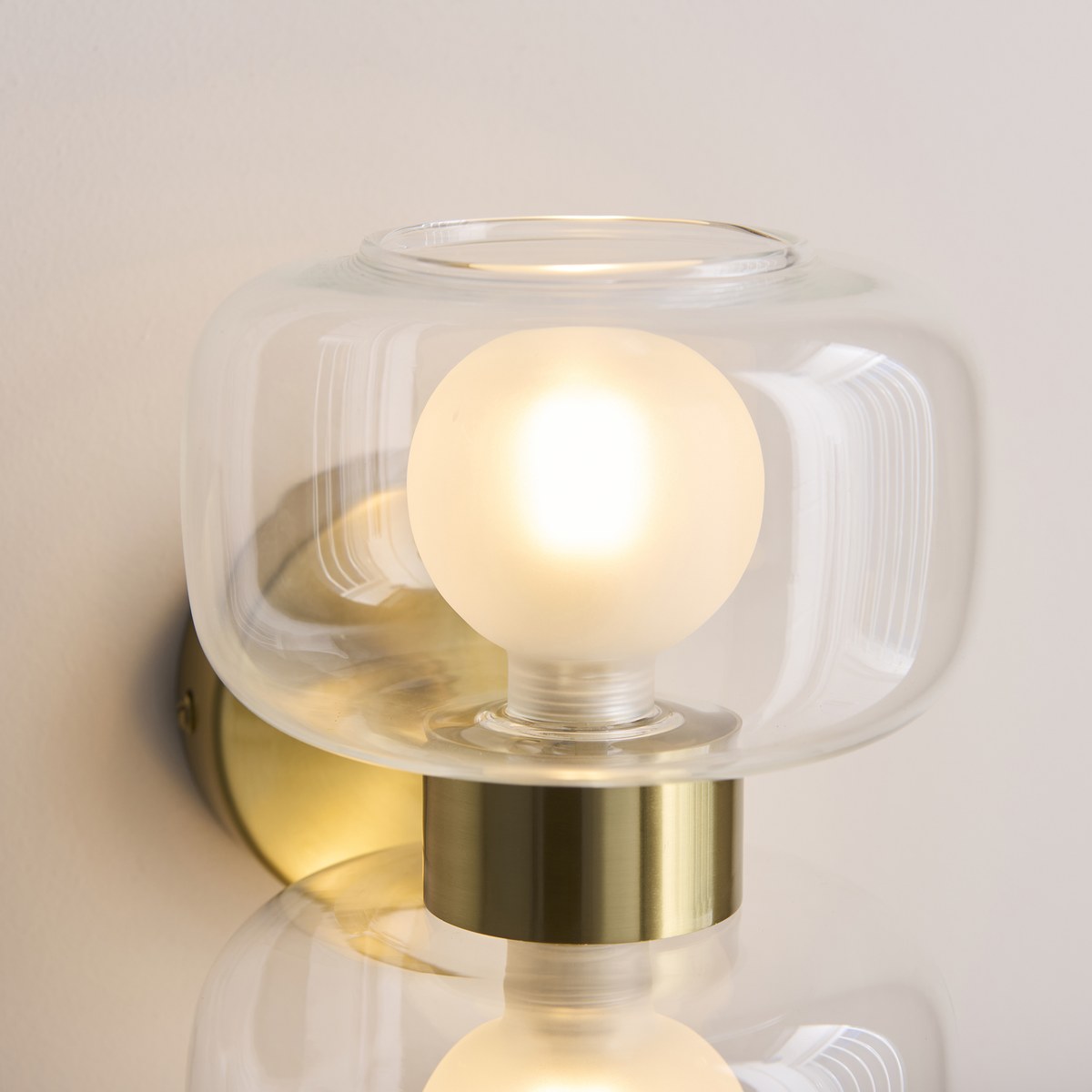 Endon Rossano 2 Light Wall Light in Warm Brass with Clear & Frosted Glass