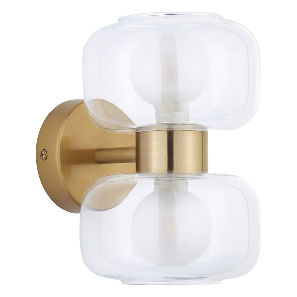 Endon Rossano 2 Light Wall Light in Warm Brass with Clear & Frosted Glass