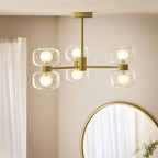 Endon Rossano 6 Light Semi Flush Ceiling Light in Warm Brass with Clear & Frosted Glass