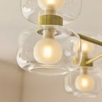 Endon Rossano 6 Light Semi Flush Ceiling Light in Warm Brass with Clear & Frosted Glass