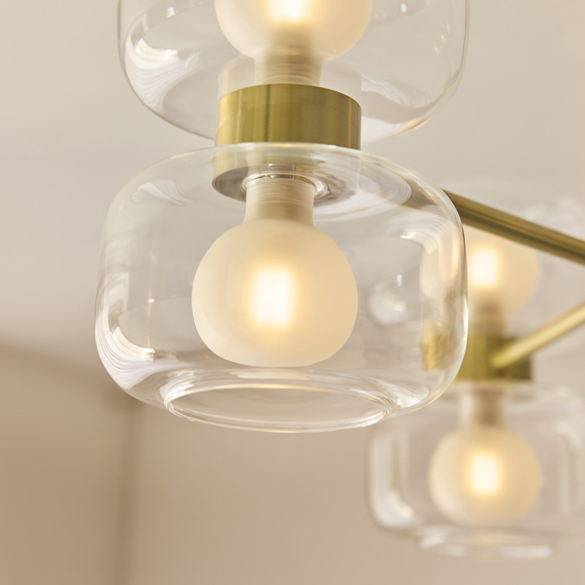 Endon Rossano 6 Light Semi Flush Ceiling Light in Warm Brass with Clear & Frosted Glass