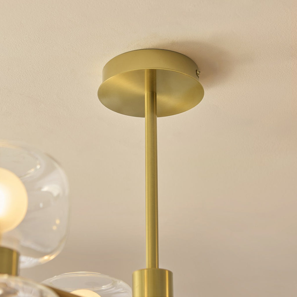 Endon Rossano 6 Light Semi Flush Ceiling Light in Warm Brass with Clear & Frosted Glass
