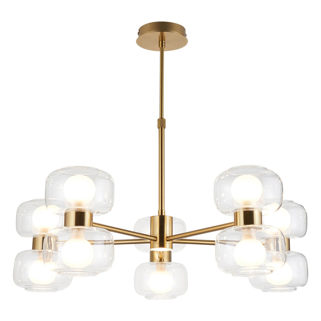 Endon Rossano 10 Light Pendant Light in Warm Brass with Clear & Frosted Glass