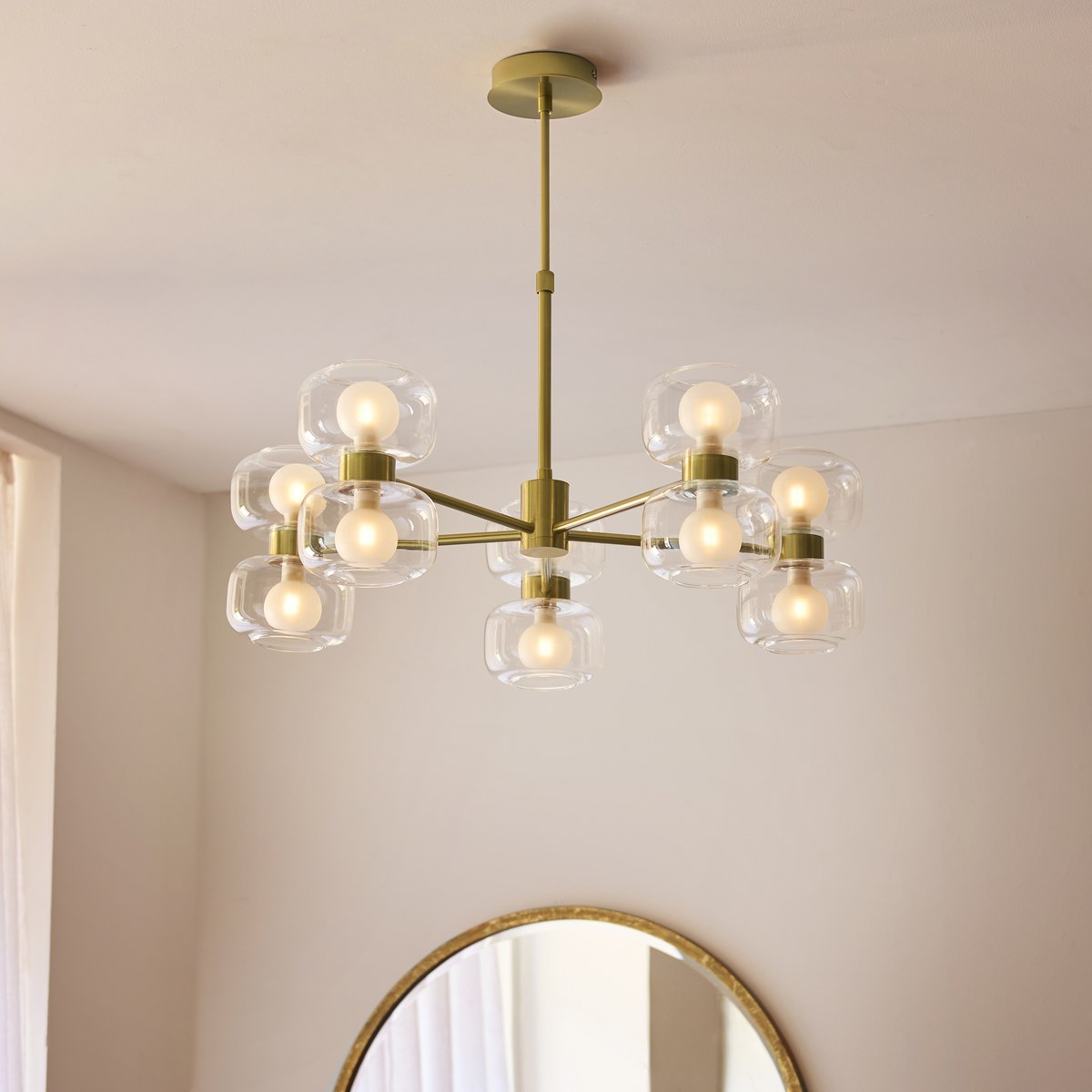 Endon Rossano 10 Light Pendant Light in Warm Brass with Clear & Frosted Glass