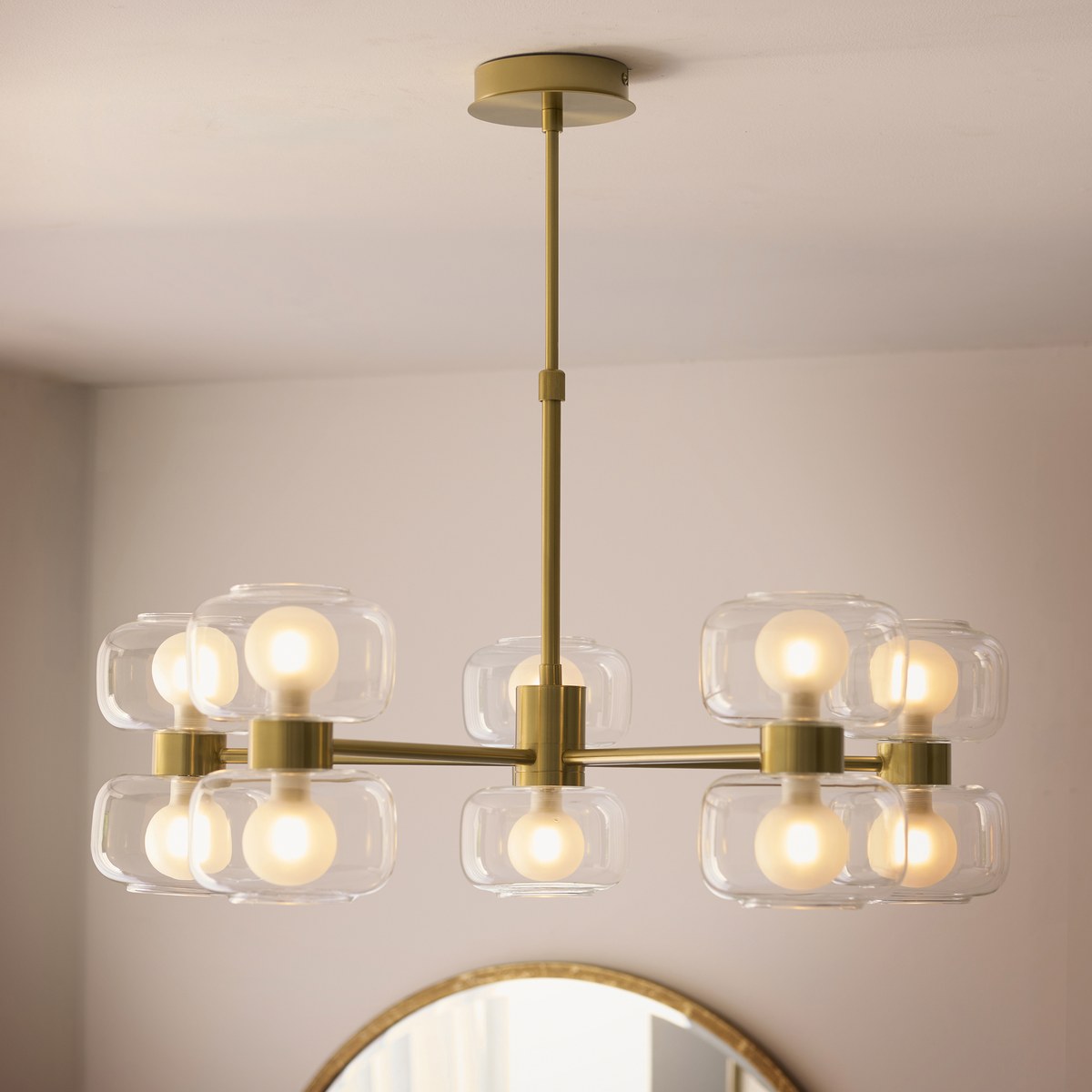 Endon Rossano 10 Light Pendant Light in Warm Brass with Clear & Frosted Glass