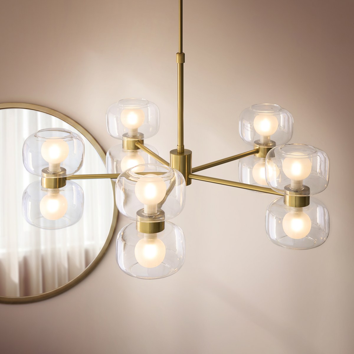 Endon Rossano 10 Light Pendant Light in Warm Brass with Clear & Frosted Glass