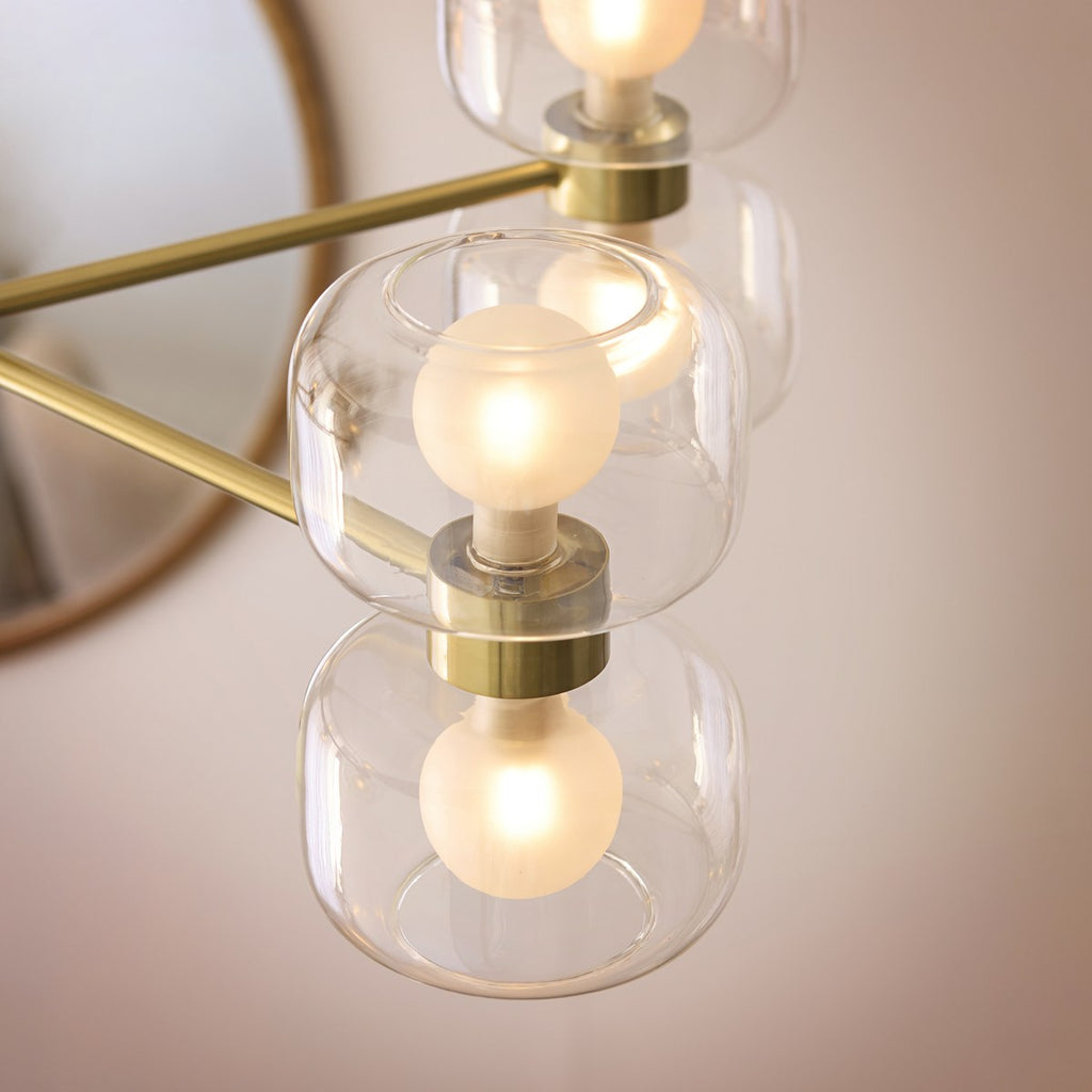 Endon Rossano 10 Light Pendant Light in Warm Brass with Clear & Frosted Glass
