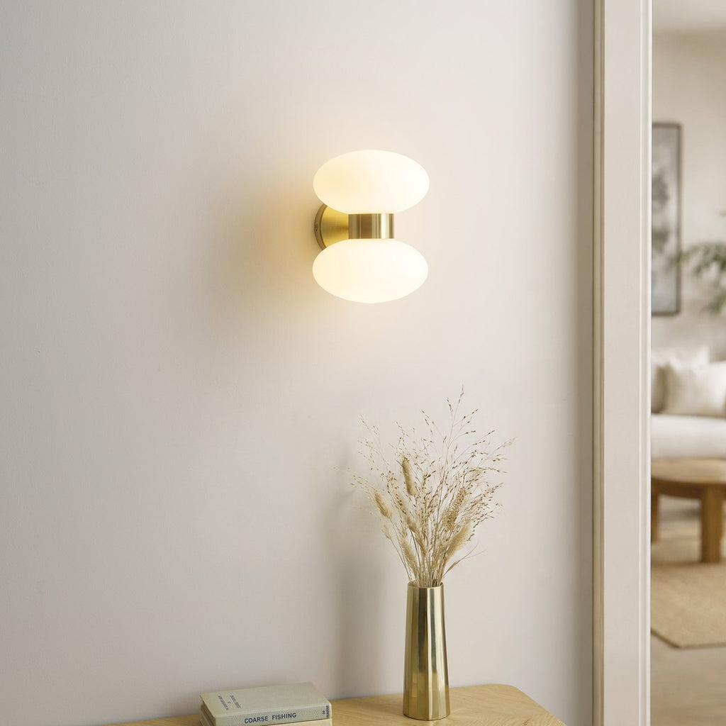 Endon Rossano 2 Light Wall Light in Warm Brass with Opal Glass