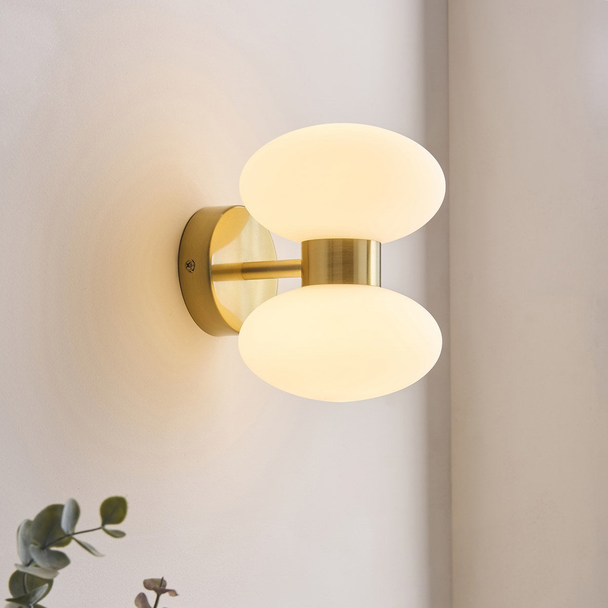 Endon Rossano 2 Light Wall Light in Warm Brass with Opal Glass