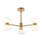 Endon Rossano 6 Light Semi Flush Ceiling Light in Warm Brass with Opal Glass