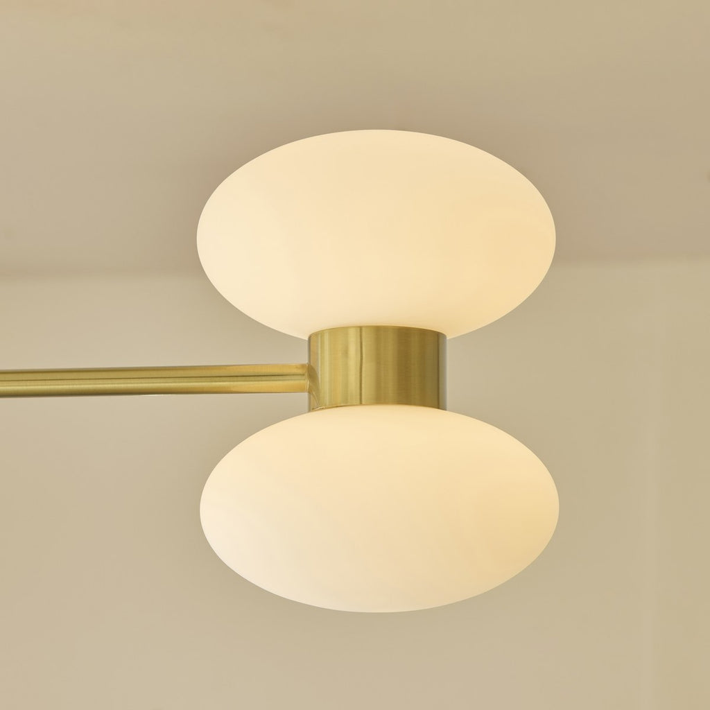 Endon Rossano 6 Light Semi Flush Ceiling Light in Warm Brass with Opal Glass