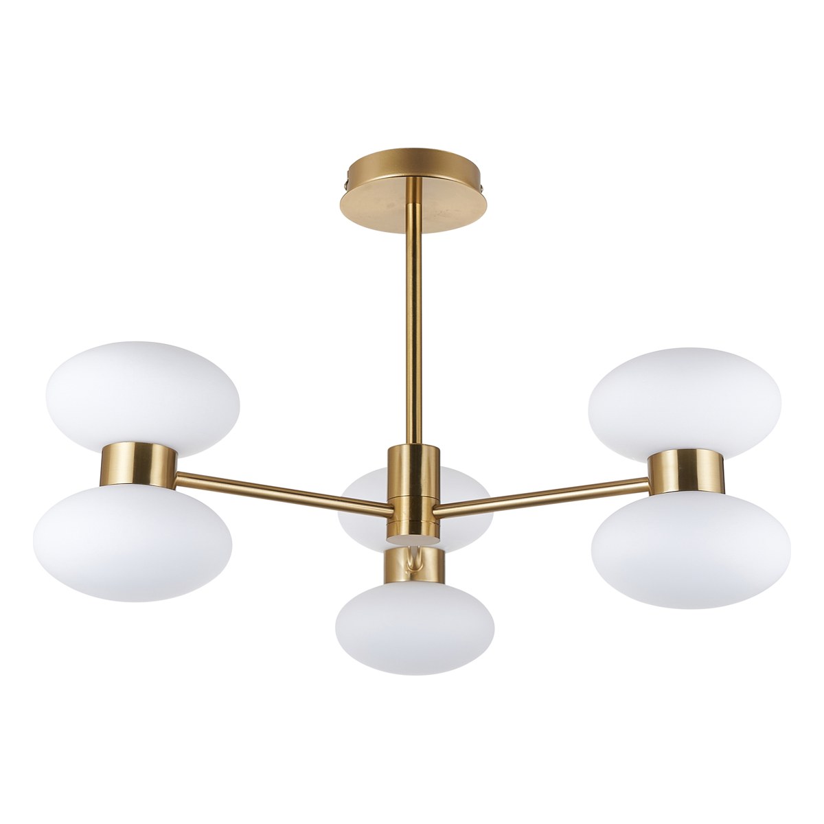 Endon Rossano 6 Light Semi Flush Ceiling Light in Warm Brass with Opal Glass