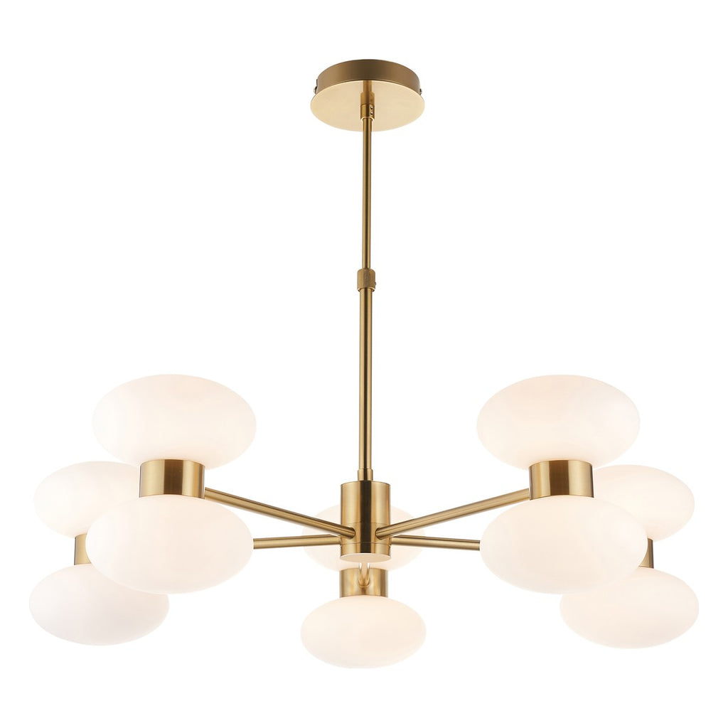 Endon Rossano 10 Light Pendant Light in Warm Brass with Opal Glass