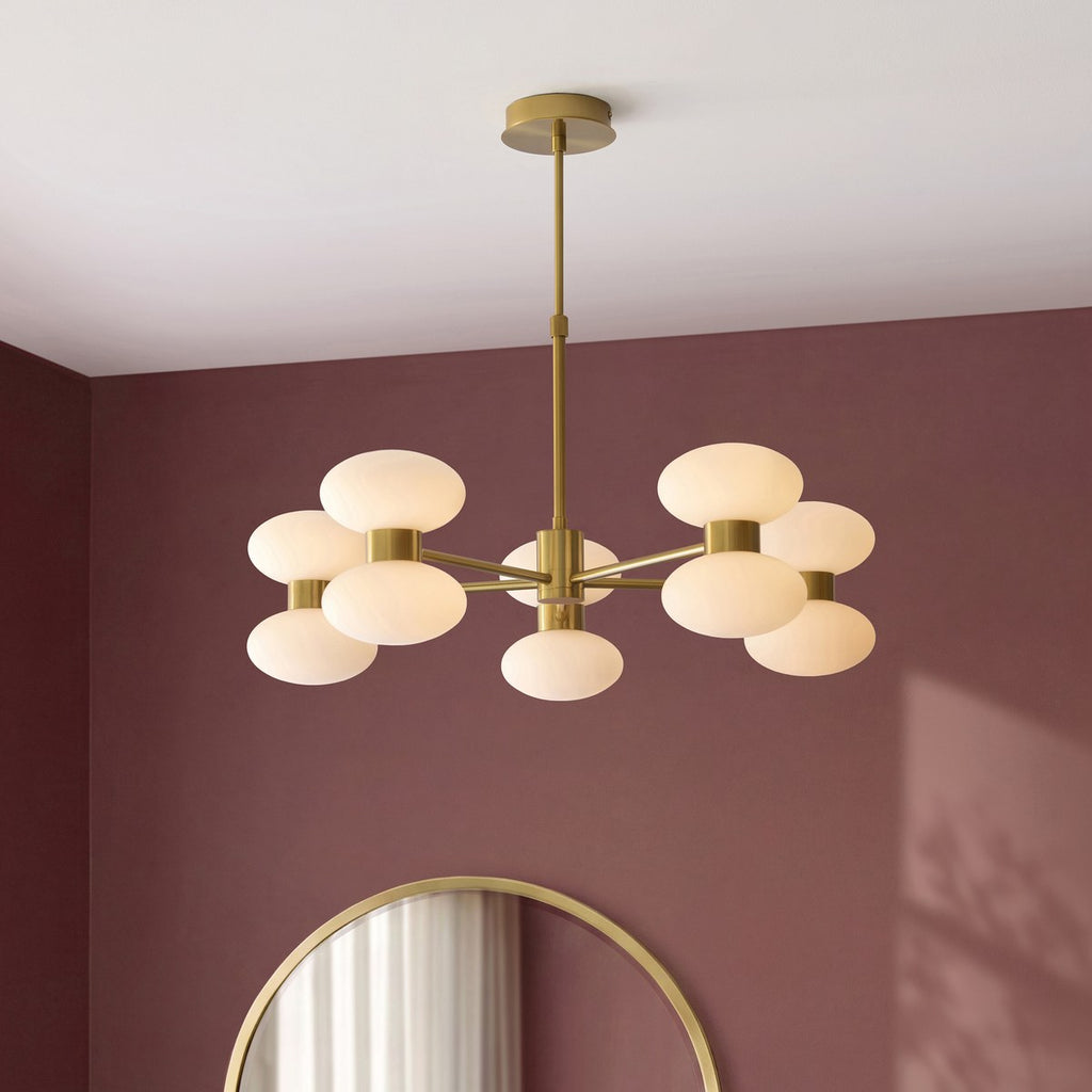 Endon Rossano 10 Light Pendant Light in Warm Brass with Opal Glass