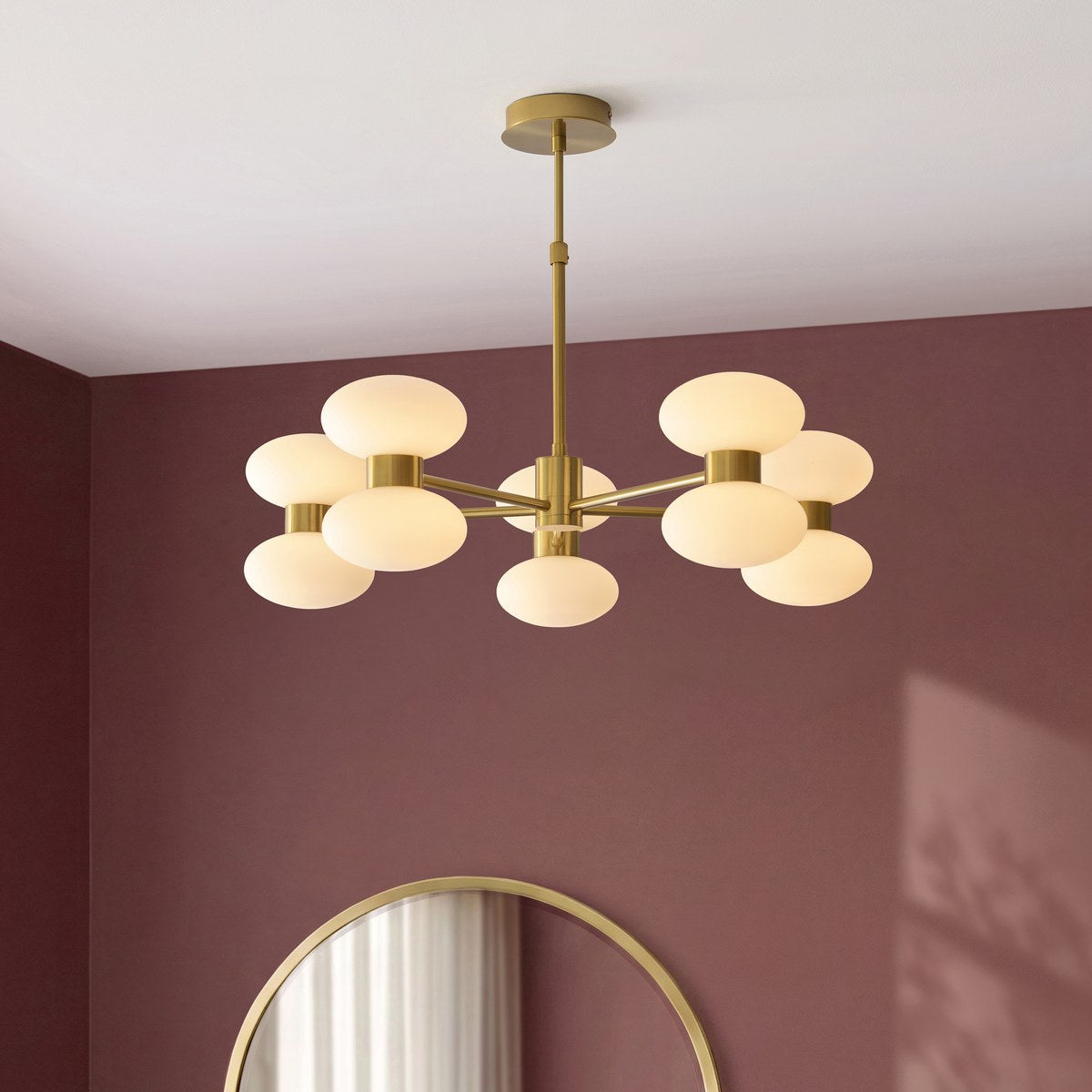 Endon Rossano 10 Light Pendant Light in Warm Brass with Opal Glass