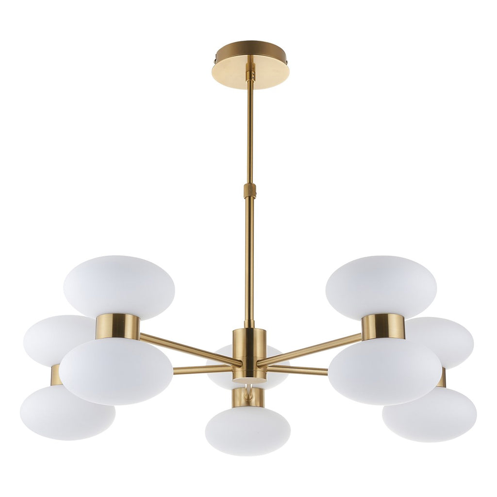 Endon Rossano 10 Light Pendant Light in Warm Brass with Opal Glass