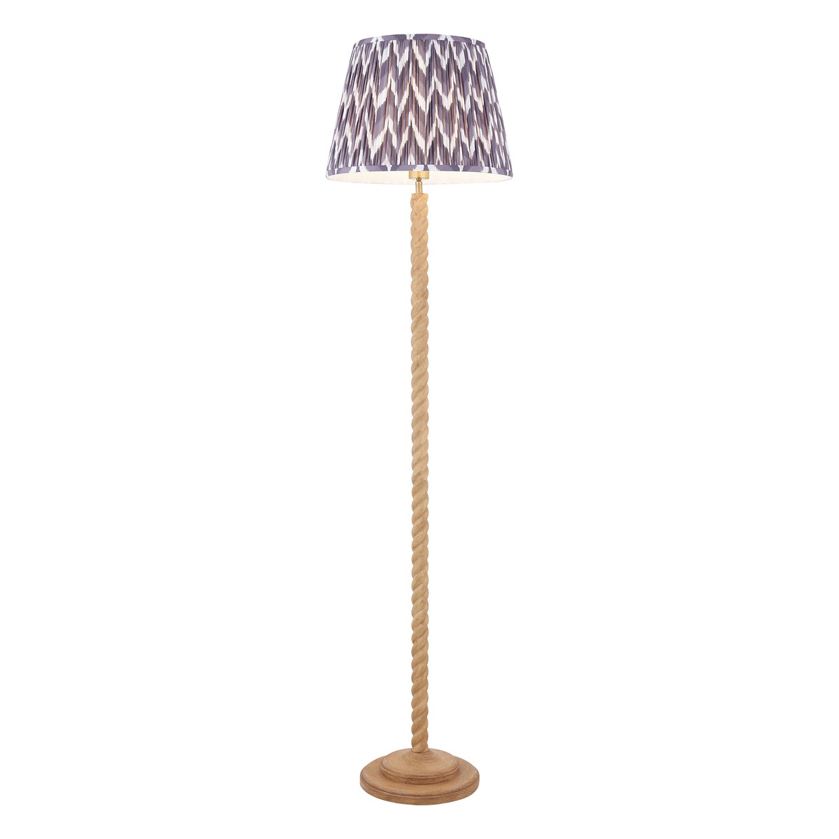 Endon Twist Floor Lamp in Oak Effect with ZigZag 40cm Pearl Grey Shade