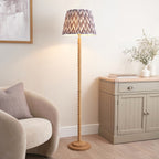 Endon Twist Floor Lamp in Oak Effect with ZigZag 40cm Pearl Grey Shade
