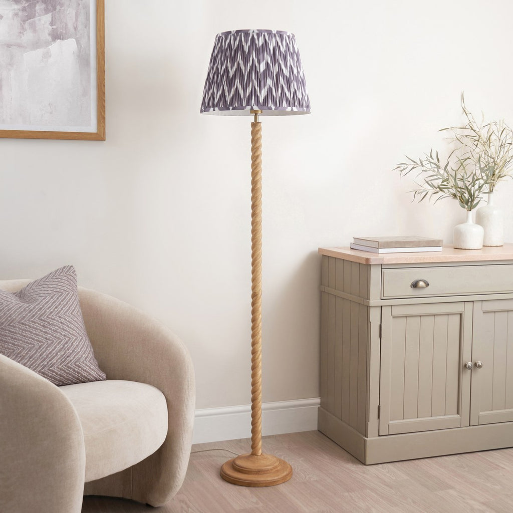 Endon Twist Floor Lamp in Oak Effect with ZigZag 40cm Pearl Grey Shade
