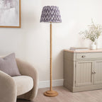 Endon Twist Floor Lamp in Oak Effect with ZigZag 40cm Pearl Grey Shade