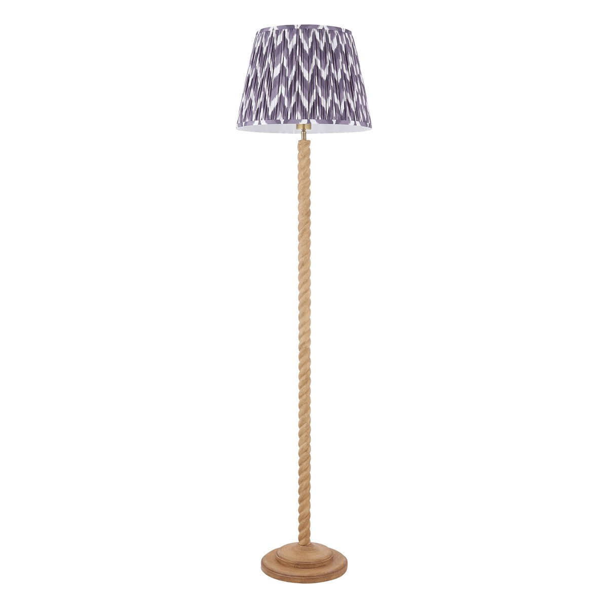 Endon Twist Floor Lamp in Oak Effect with ZigZag 40cm Pearl Grey Shade