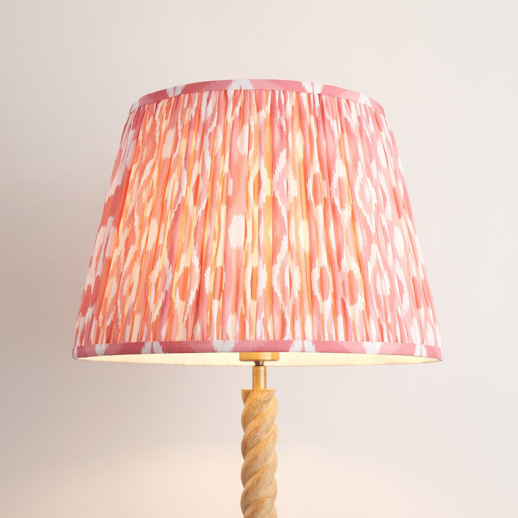 Endon Twist Floor Lamp in Oak Effect with Ikat 40cm Coral Pink Shade