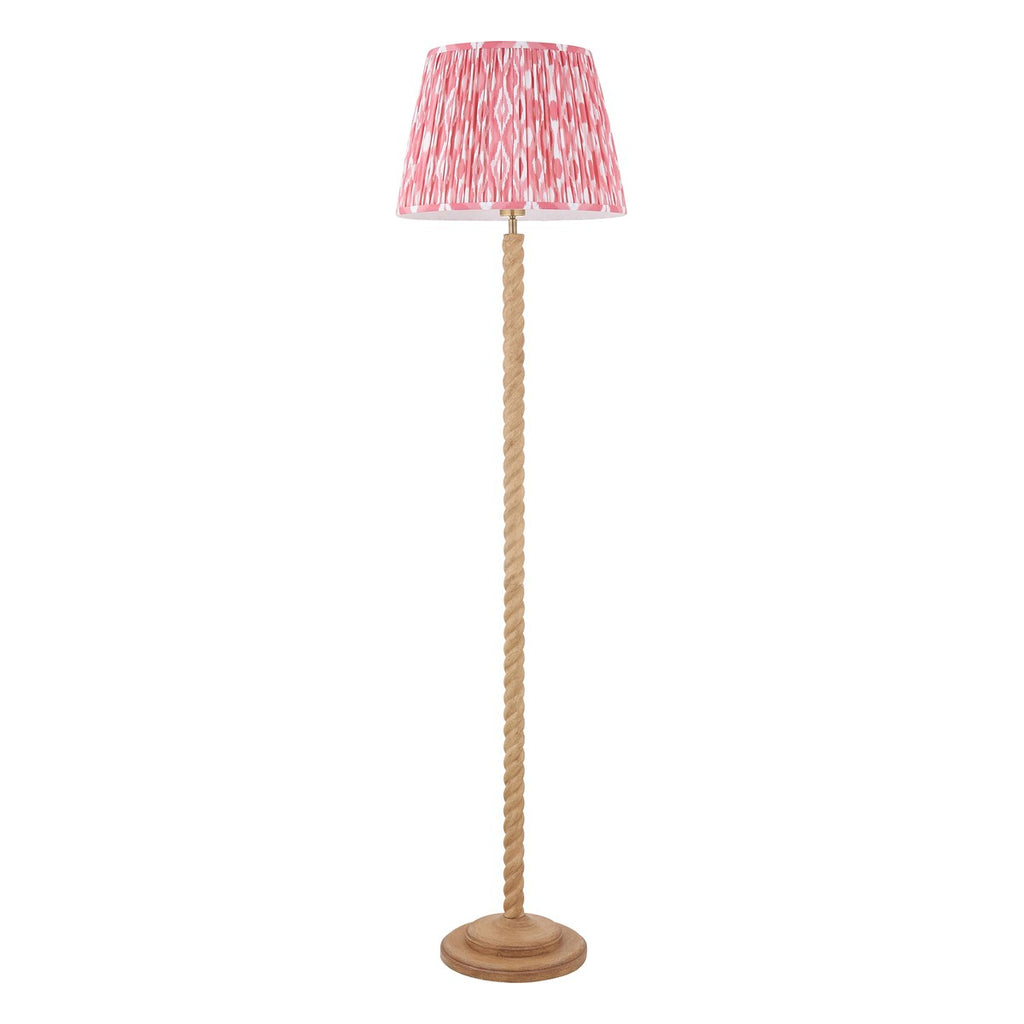 Endon Twist Floor Lamp in Oak Effect with Ikat 40cm Coral Pink Shade